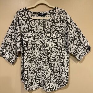 Elogui Leopard Print Button Up Shirt‎ 14W Plus Size Black White Career Casual